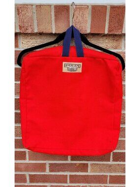 Vintage Lands' End Square Rigger Canvas Bag with Handles Red 15"x14"